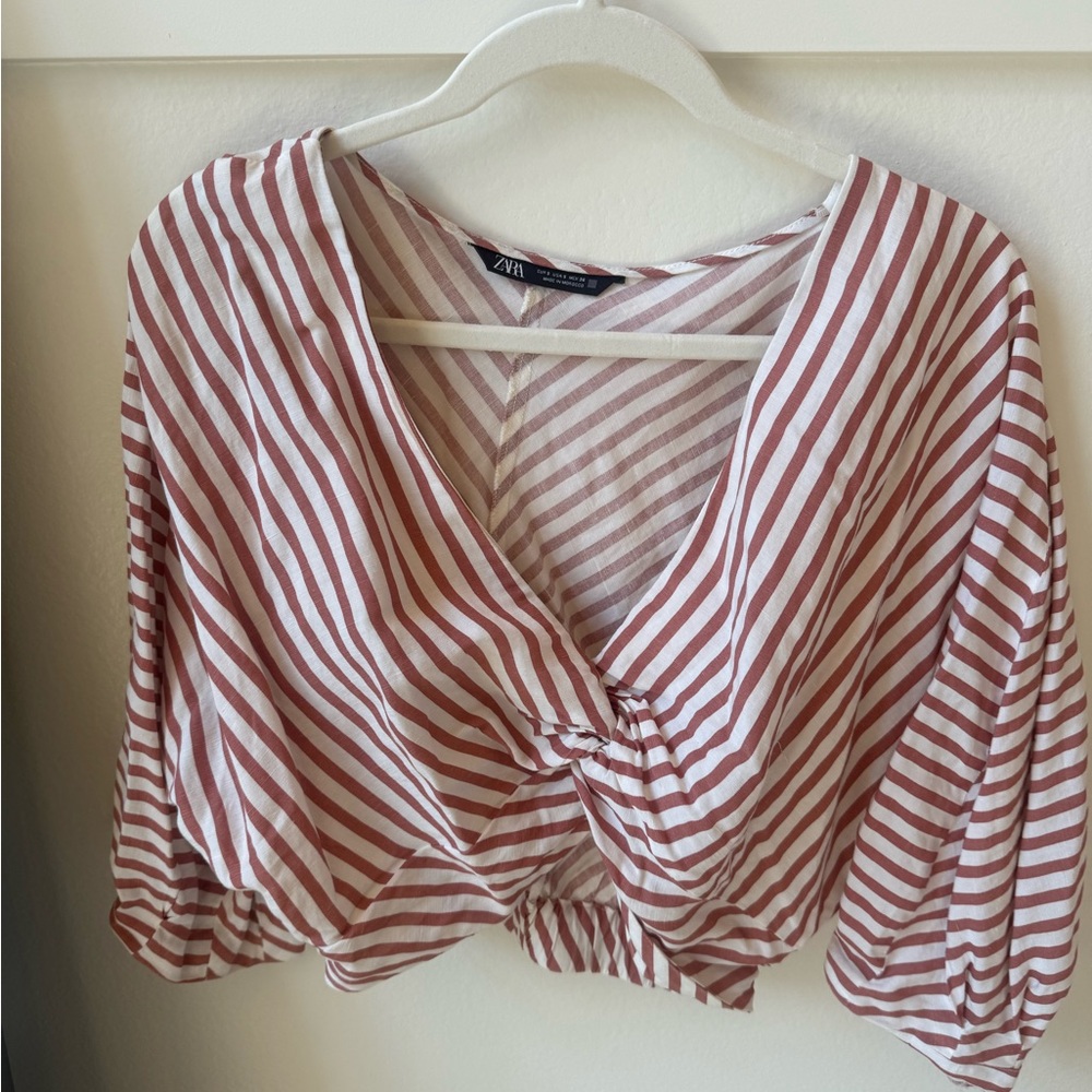 Zara Women's Red and White Striped Blouse
